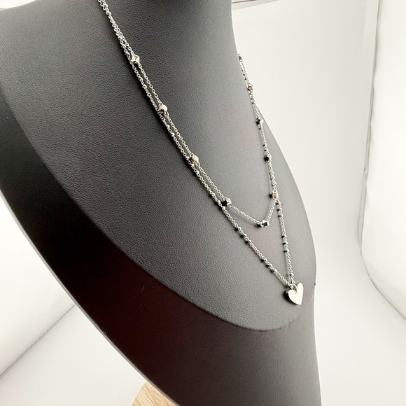 Kendra Scott Ari Heart Multi Strand Necklace Silver Layered Heart Pendant - Picture 4 of 12